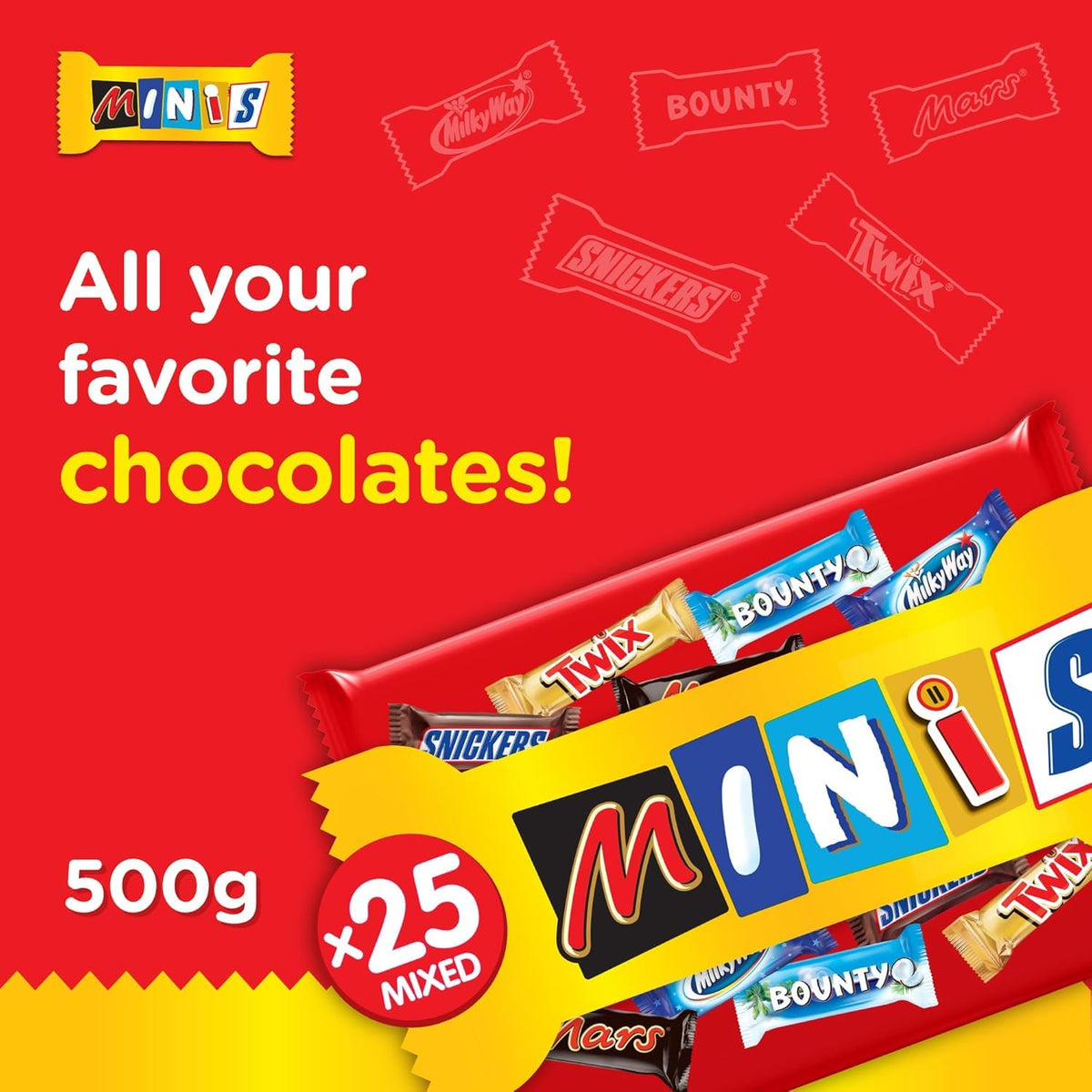 M&M’s Mixed Minis 25 Pieces – Snickers, Mars, Milky Way & Bounty (USA)