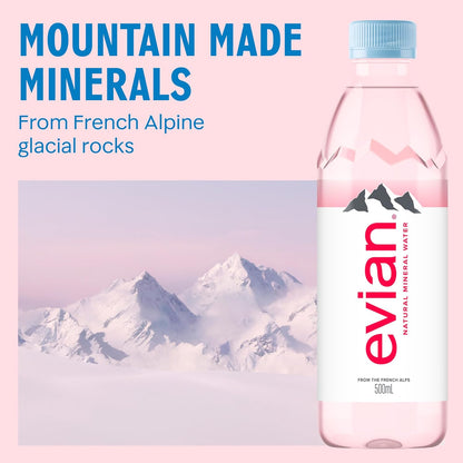 Evian Mineral Water, Naturally Filtered Drinking Water, 500ml Bottled Water Crafted by Nature, Case of 24 x 500ml Water Bottles