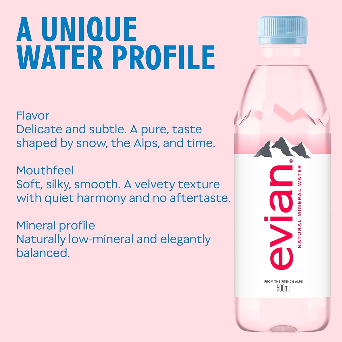Evian Mineral Water, Naturally Filtered Drinking Water, 500ml Bottled Water Crafted by Nature, Case of 24 x 500ml Water Bottles