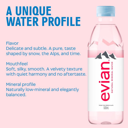 Evian Mineral Water, Naturally Filtered Drinking Water, 500ml Bottled Water Crafted by Nature, Case of 24 x 500ml Water Bottles