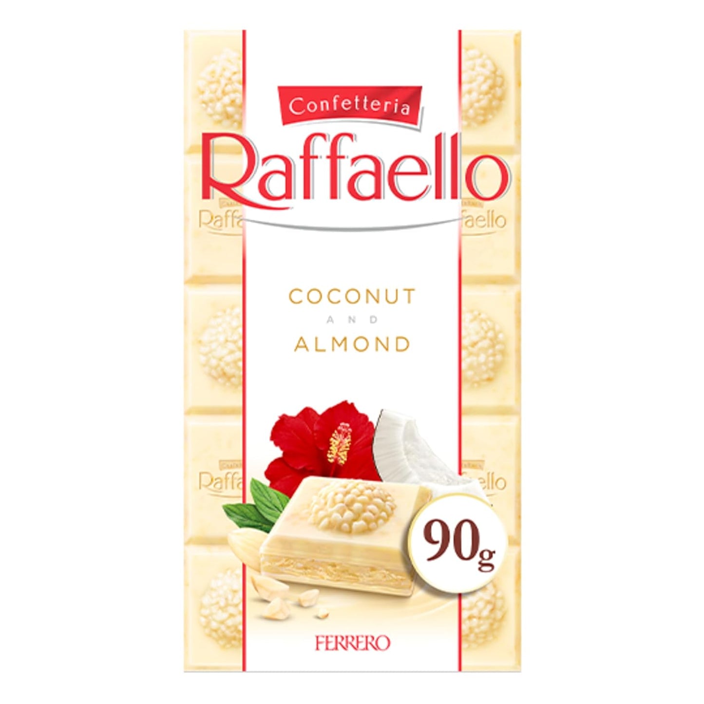 Ferrero Raffaello White Chocolate Bar with Coconut & Almond, Creamy Filling with Crunchy Almond Pieces (90g) By COUGAR - (Imported-UK)