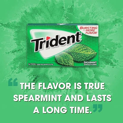 Trident Sugar Free Chewing Gum The Delicious Spearmint Flavoured 14 Sticks - 12 Pack (Imported)