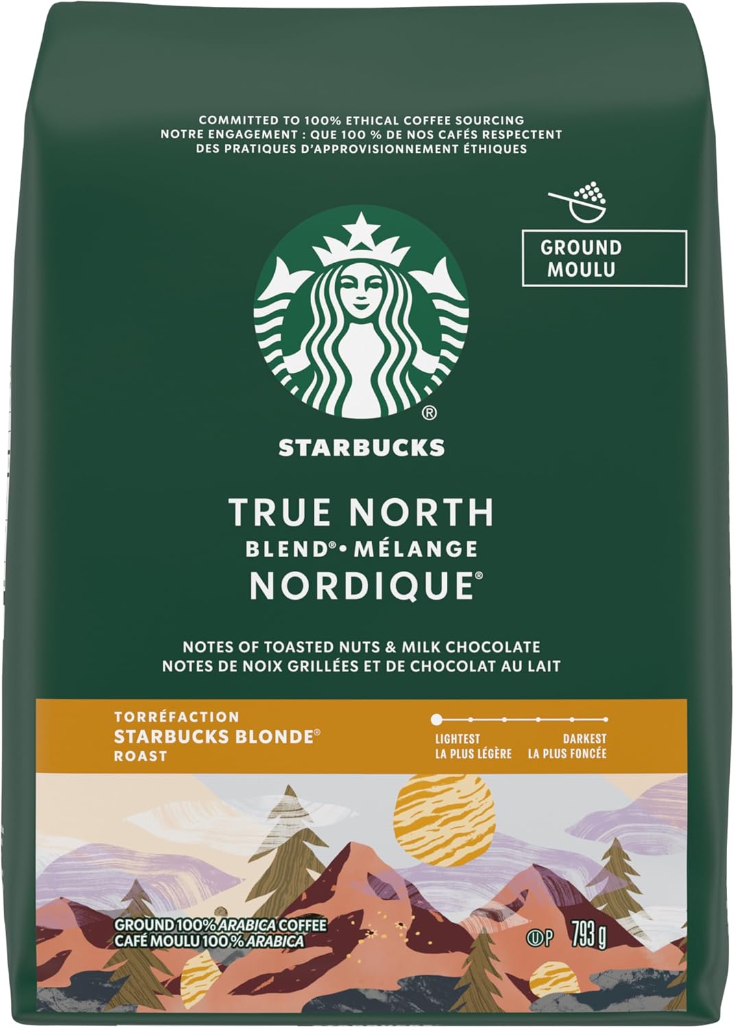 Starbucks True North Blend Ground Coffee, Blonde Roast, 340g