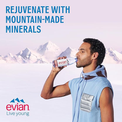 Evian Mineral Water, Naturally Filtered Drinking Water, 500ml Bottled Water Crafted by Nature, Case of 24 x 500ml Water Bottles