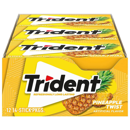 Trident Imported Sugar Free Gum, Pineapple Flavour, 14 Count (Pack of 12)