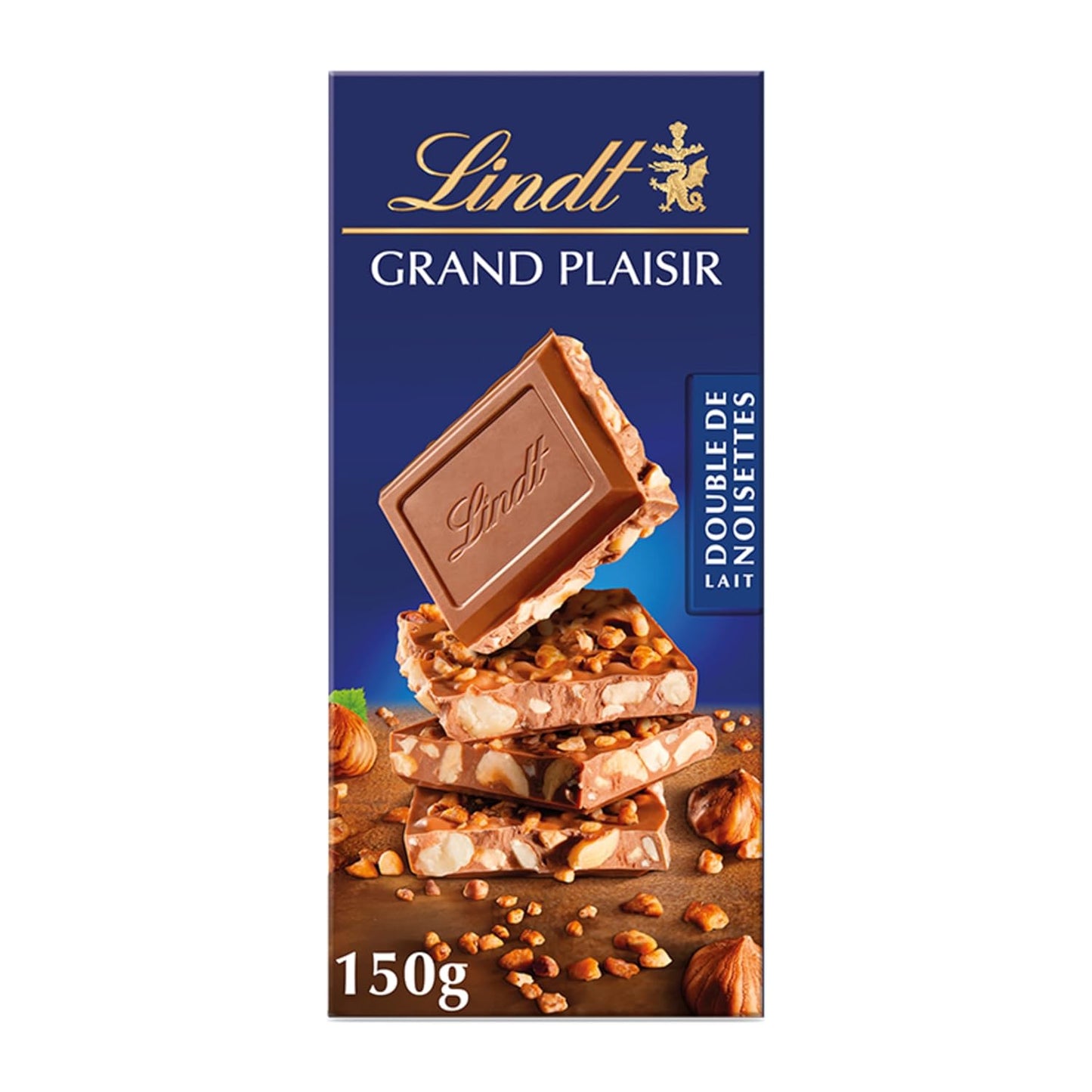 Lindt Grand Plaisir Lait Double De Noisettes ( Milk Hazelnut ) Milk Chocolate Bar 150g ((Pack of 02)