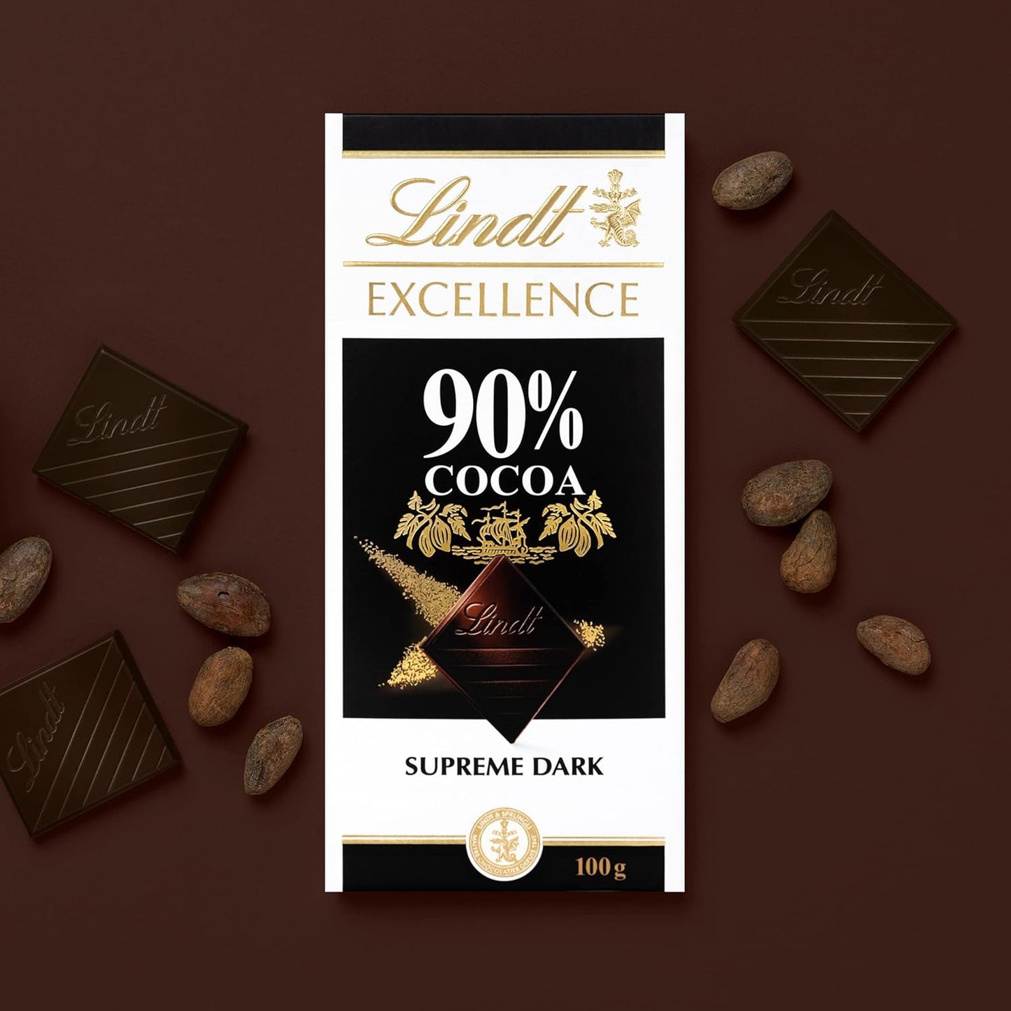 Lindt Excellence 90% Cocoa Dark Supreme Noir Chocolate Bar, 100 g (Pack of 02)