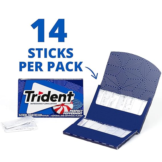 Trident Sugar Free Gum Perfect Peppermint Refreshingly Long Lasting, 12 Pack