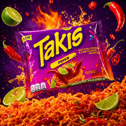 Takis Fuego® Hot Chili Pepper & Lime Flavored Noodles • Mexican Style Extreme Spicy Heat Flavor • Ready to Cook, 4.94 oz ℮ 140 g | Chili Pepper & Lime