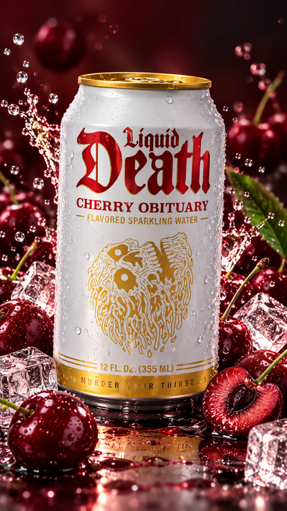 Liquid Death Cherry Obituary Flavored Sparkling Water – 355 ml (12 fl oz) | Pack of 02 | USA