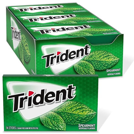 Trident Sugar Free Chewing Gum The Delicious Spearmint Flavoured 14 Sticks - 12 Pack (Imported)