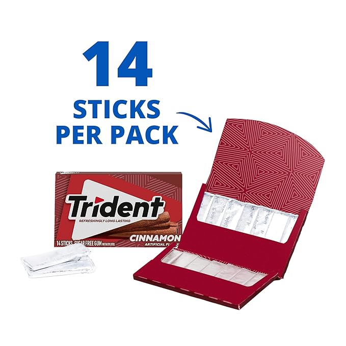 Trident Cinnamon Sugar Free Gum, 14 Sticks, 26 g, 12 Pack
