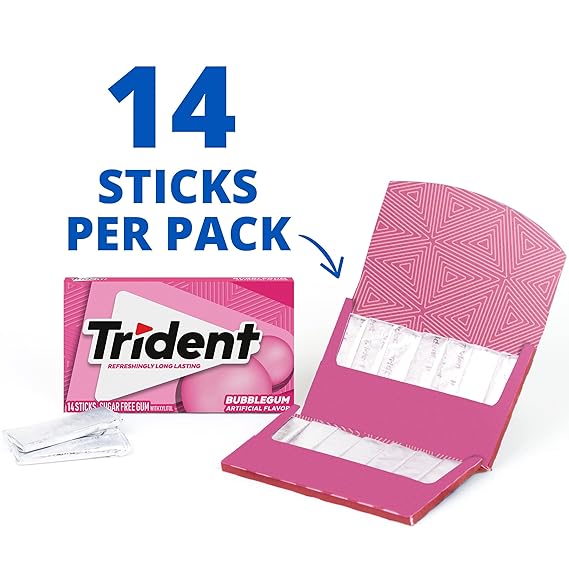 Trident Bubblegum Sugar Free Gum, 12 X 14