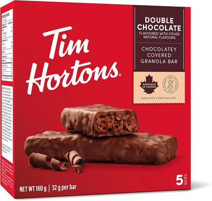 Tim Hortons Double Chocolate Chewy Granola Bars – 5 bars × 32g each (Canada)
