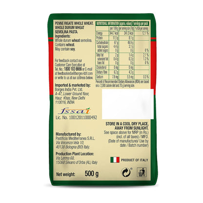 Borges Cholesterol Free Whole Wheat Penne Pasta (500g) (Pack of 03) (Italy)