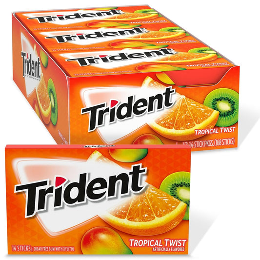 Trident Imported Sugar Free Gum, Tropical Twist Flavour, 14 Count (Pack of 12)