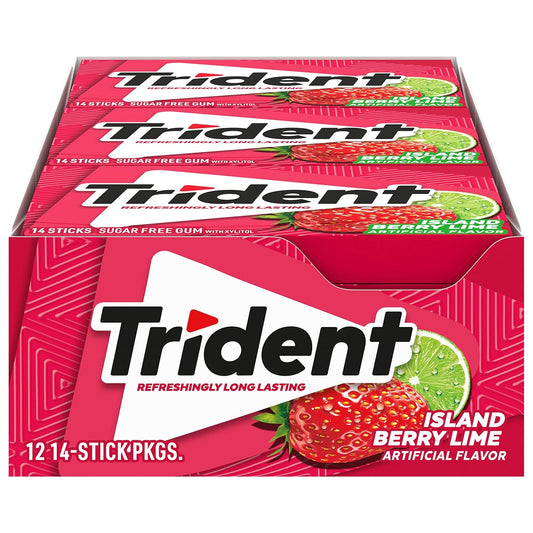 Trident Imported Sugar Free Gum, Island Berry Flavour, 14 Count (Pack of 12)