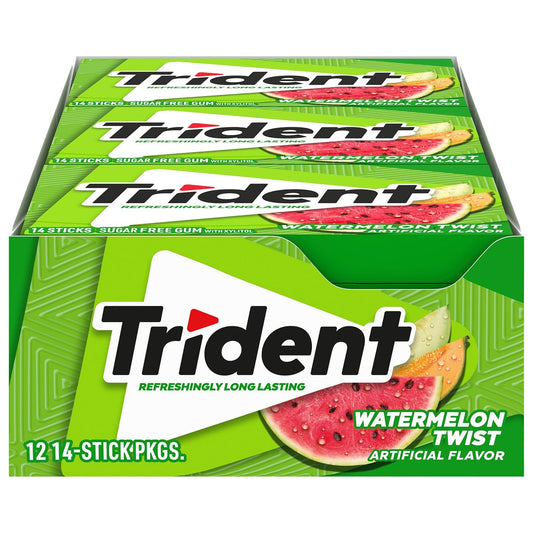 Trident Imported Sugar Free Gum, Watermelon Twist Flavour, 14 Count (Pack of 12)