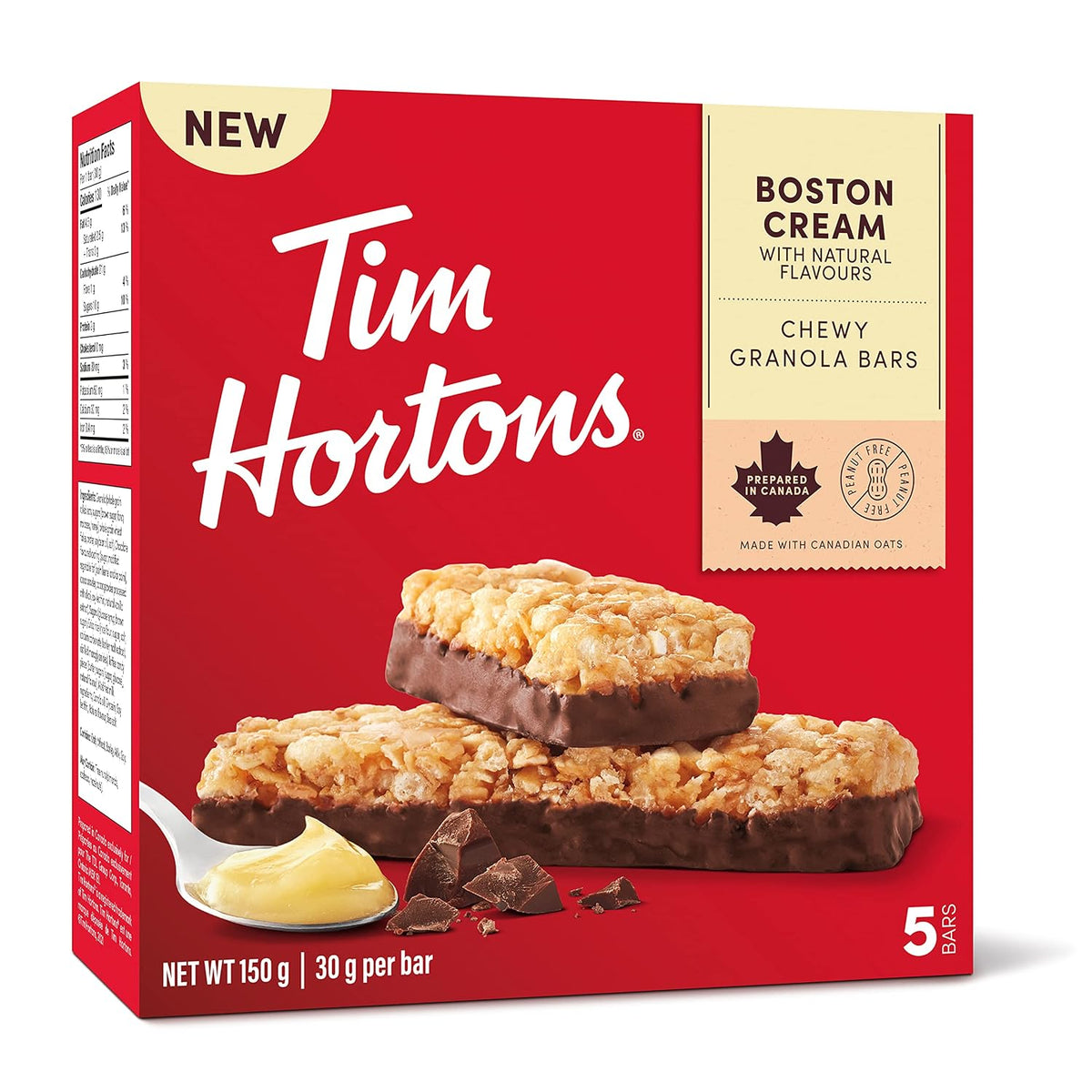 Tim Hortons Boston Cream Chewy Granola Bars – 5 Bars, 30g Each | (Canada)