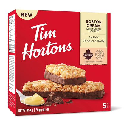Tim Hortons Boston Cream Chewy Granola Bars – 5 Bars, 30g Each | (Canada)