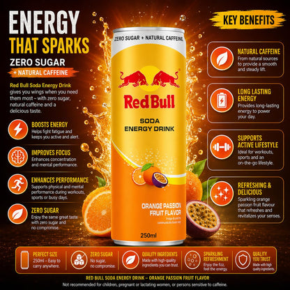 Red Bull Orange Passion Fruit – Refreshing Energy & Flavor (Pack Of 02) (250ml) (THAILAND)