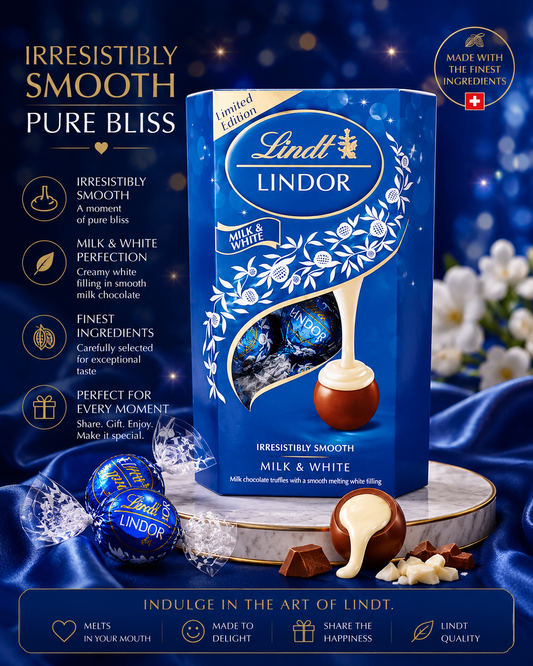 Lindt Lindor Milk and White Chocolate Truffles Box - Approx 16 balls, 200 g