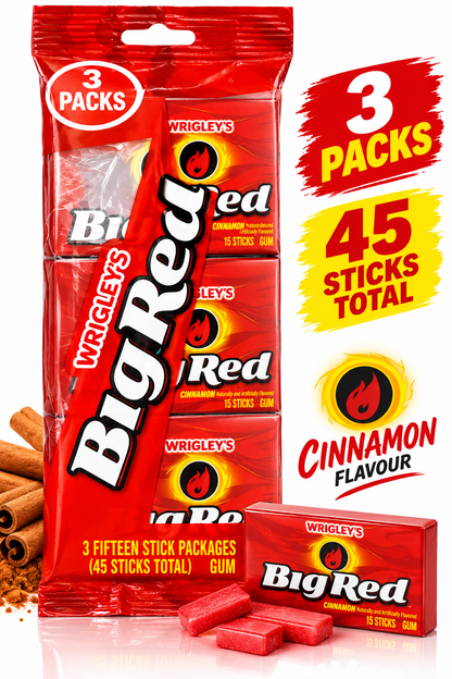 Big Red Wrigley’s Cinnamon Flavored Chewing Gum – 45 Sticks, 112.5 g (USA)