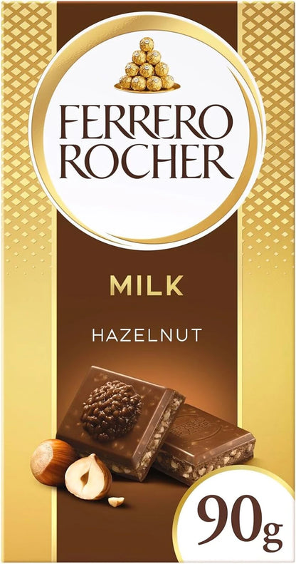 Ferrero Rocher Milk Hazelnut Chocolate Bar 90g (Pack of 02) (Italy)