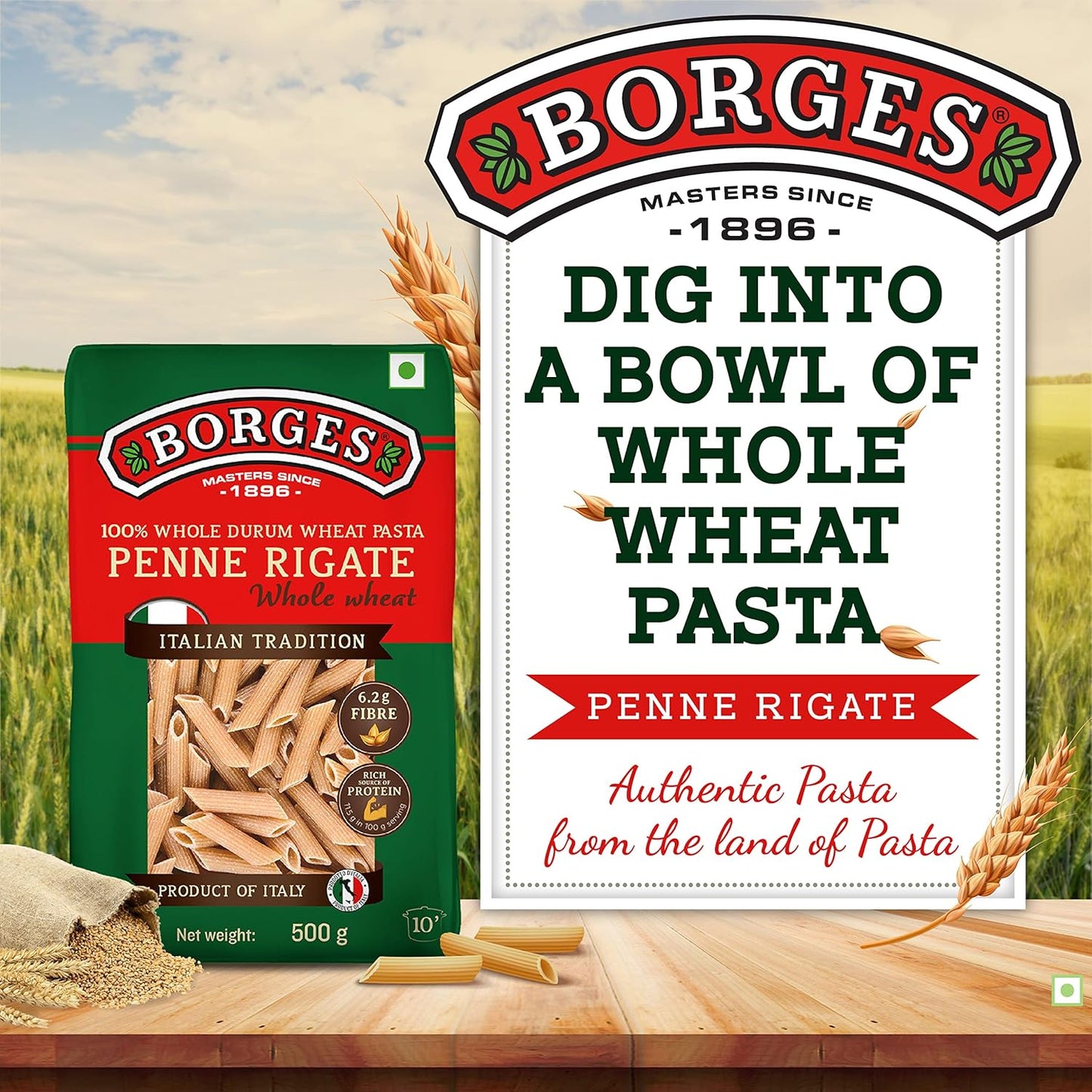 Borges Cholesterol Free Whole Wheat Penne Pasta (500g) (Pack of 03) (Italy)