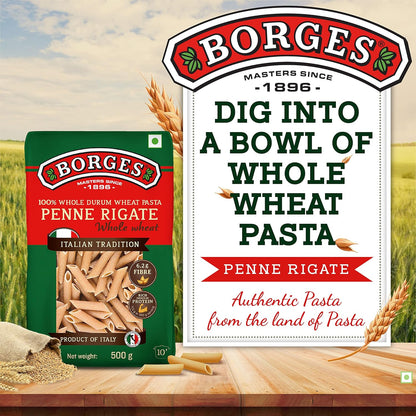 Borges Cholesterol Free Whole Wheat Penne Pasta (500g) (Pack of 03) (Italy)