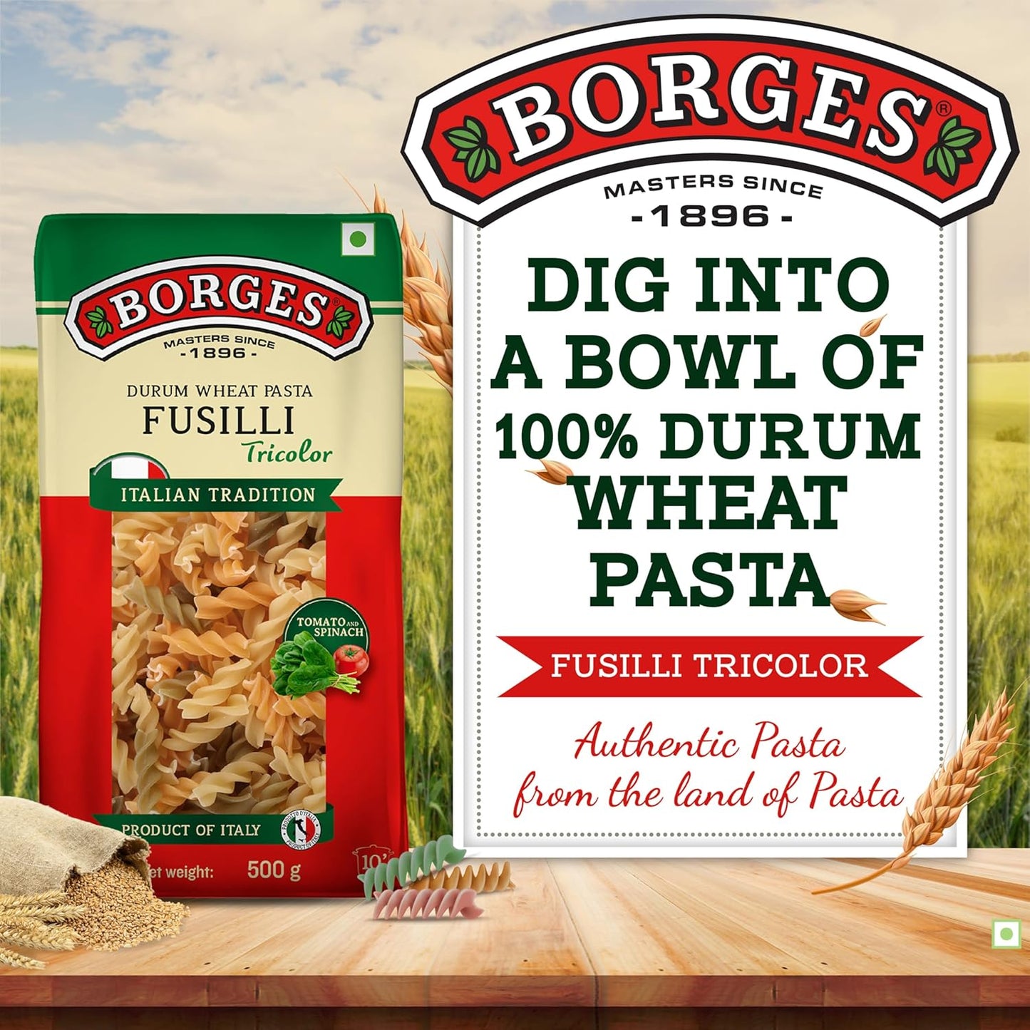 Borges Tricolour Fusilli Pasta - 500 gm (Pack of 03) (Italy)