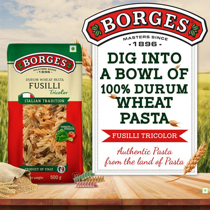 Borges Tricolour Fusilli Pasta - 500 gm (Pack of 03) (Italy)