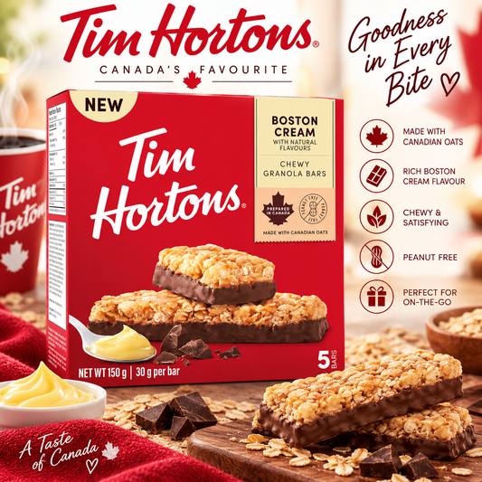 Tim Hortons Boston Cream Chewy Granola Bars – 5 bars × 30g each (Canada)