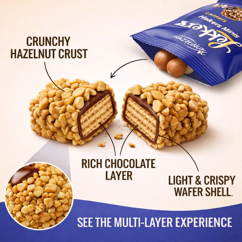 Lekkers Minis Crunchy Hazelnut Coated Wafer Chocolates –150g