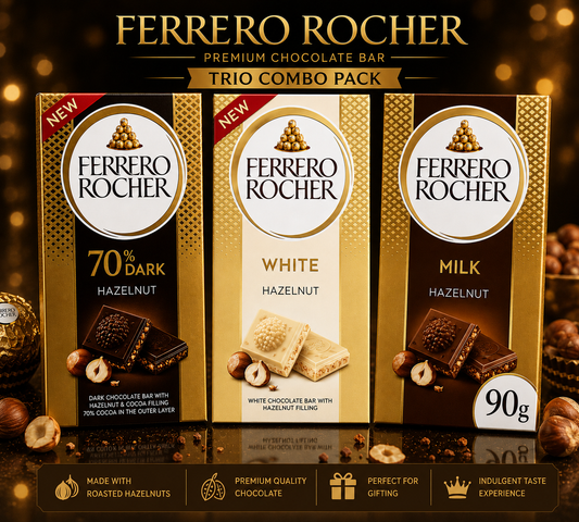 Ferrero Rocher Chocolate Bar Trio Pack | Imported Dark, Milk & White Hazelnut (Italy)