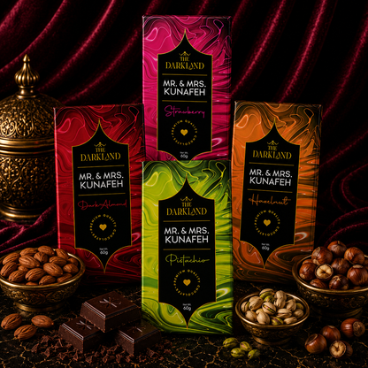 All Combo Pack - MR. & MRS. Kunafa | Strawberry, Hazelnut , Dark Almond & Pistachio Flavour | Aphrodisiac Chocolate Bar