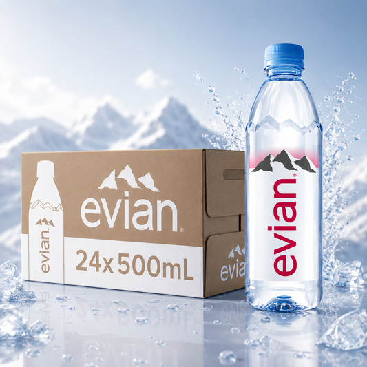 Evian Mineral Water, Naturally Filtered Drinking Water, 500ml Bottled Water Crafted by Nature, Case of 24 x 500ml Water Bottles