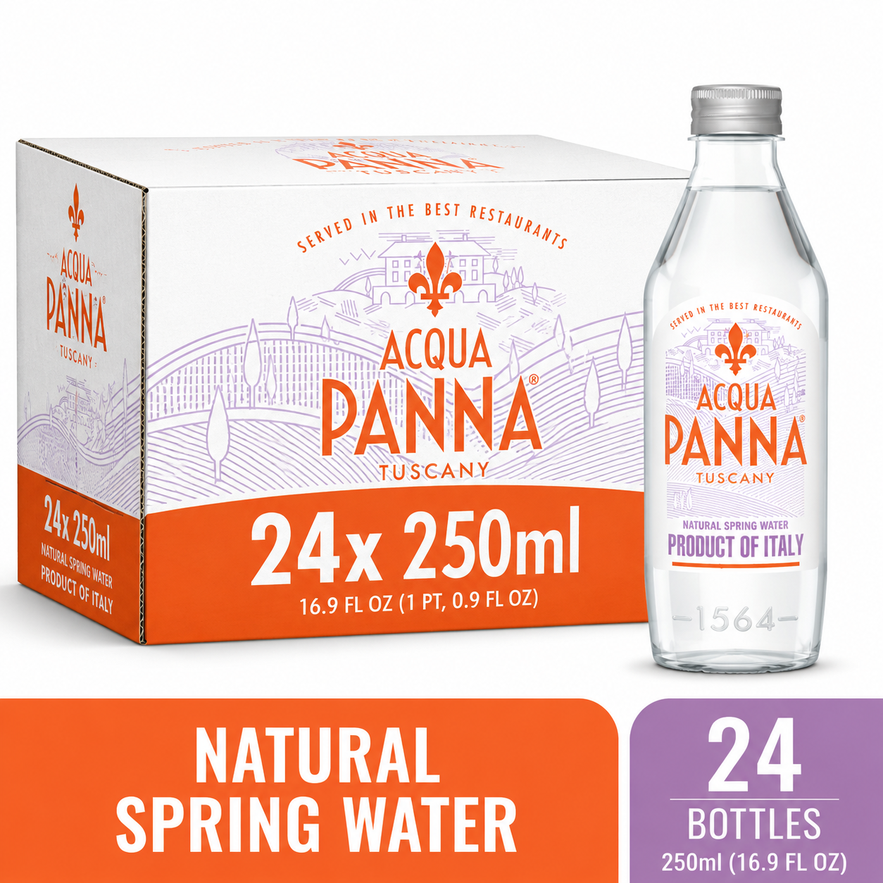 Acqua Panna Natural Spring Water • The Smoothest Taste Toscana, 8.45 fl oz ℮ 250 ml, 24 Pack