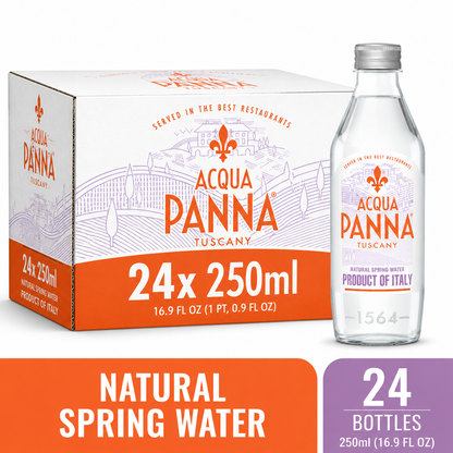 Acqua Panna Natural Spring Water • The Smoothest Taste Toscana, 8.45 fl oz ℮ 250 ml, 24 Pack