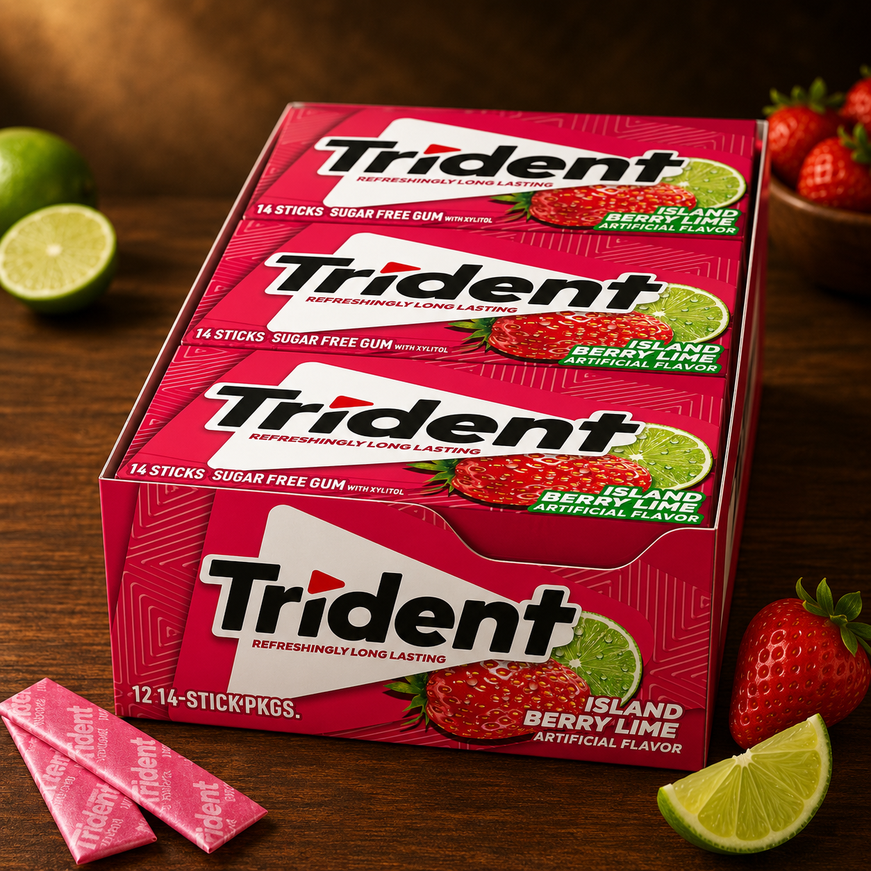 Trident Imported Sugar Free Gum, Island Berry Flavour, 14 Count (Pack of 12)