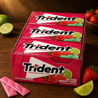 Trident Imported Sugar Free Gum, Island Berry Flavour, 14 Count (Pack of 12)