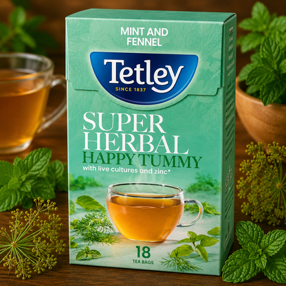 Tetley Super Herbal Happy Tummy Grean Tea IMPORTED