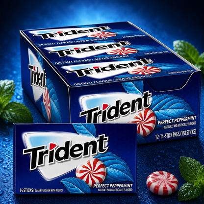 Trident Sugar Free Gum Perfect Peppermint Refreshingly Long Lasting, 12 Pack