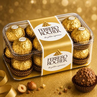 Ferrero Rocher, Exquisite Hazelnut And Milk Chocolate Premium Gift Box, 16 Pieces (200 Gram)