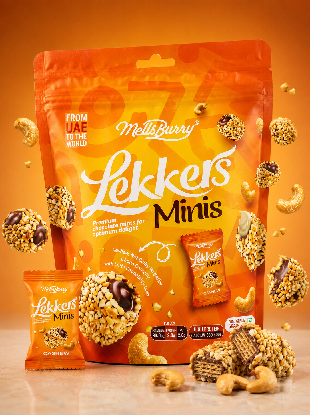 MellsBurry Lekkers Minis Premium Chocolate Mints with Cashew, by febora foods, High Protein, Crunchy Wafer Bites 150g Brand: Febora Foods