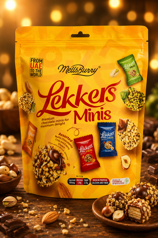 MellsBurry Lekkers Minis Assorted Hazelnut Chocolate Wafer Bites, Nuts Coated Crunchy Snack, 150g