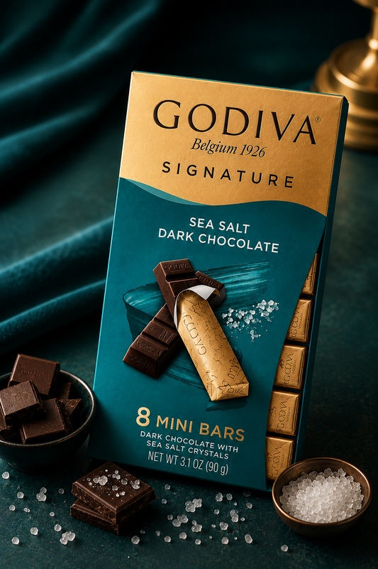 GODIVA Signature Sea Salt Dark Chocolate, 8 Individually Wrapped Mini Bars, 90g (Product Of Belgium) From DECADENT