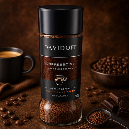 Davidoff Espresso 57 Intense Instant Coffee 100% Arabica, 3.53 oz ℮ 100 g, Granule, Glass Bottle