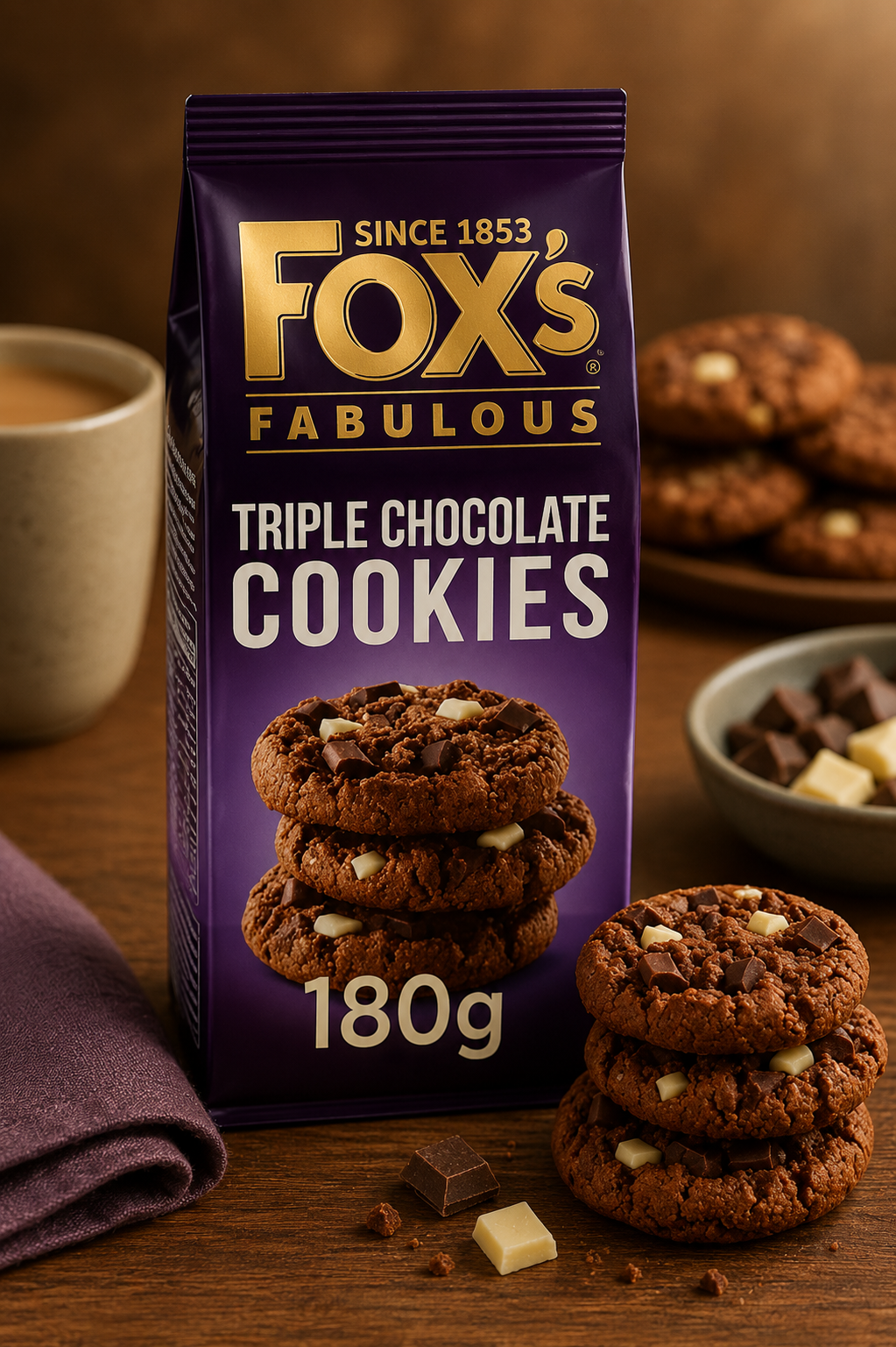 Fox's Biscuit Chunkie Cookies, Triple Chocolate, 180 Gram  ( Pack of 2 )