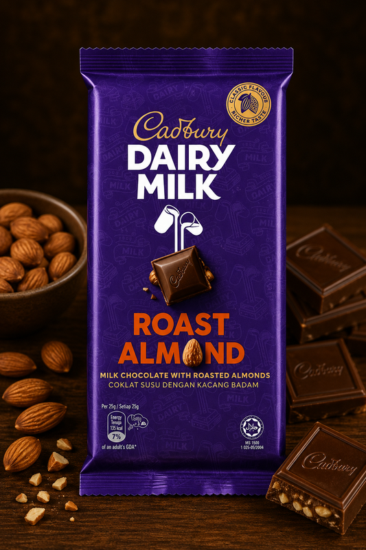 CADBURY DAIRY MILK CHOCOLATE ROASTED ALMOND 130G IMPORTED (MALAYSIA) ( Pack of 2 )
